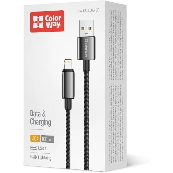 Фото - Кабель Colorway USB - Apple Lightning (zinc alloy braided) 3А 1м Black (CW-CBUL098-BK)